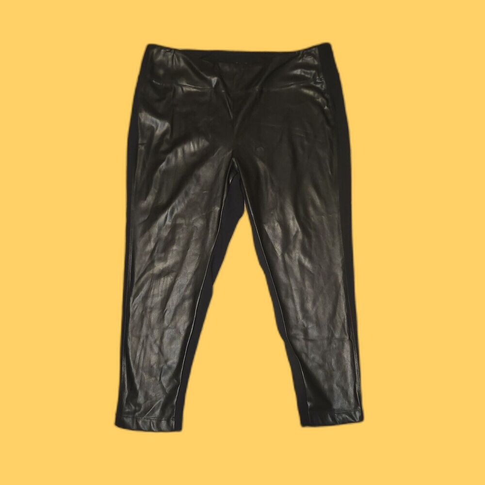 Calvin Klein Black Faux Leather Front Leggings Midrise Pull On Size 2XL